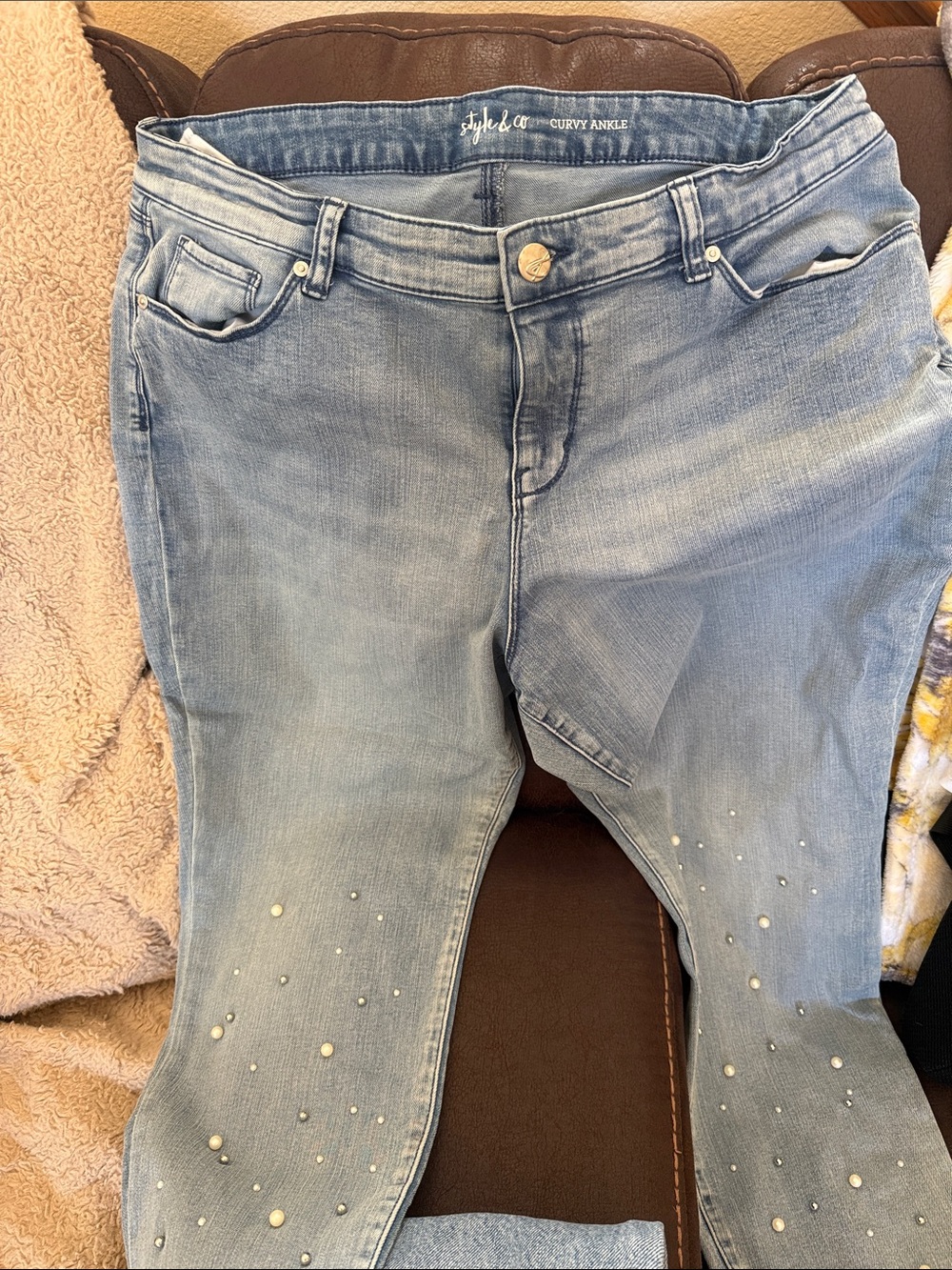 Style & Co. Light Blue Curvy Ankle Jeans with Embellished Hem
